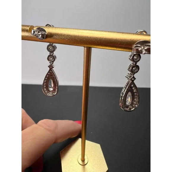 Teardrop CZ sterling silver dangle earrings - Picture 6 of 10
